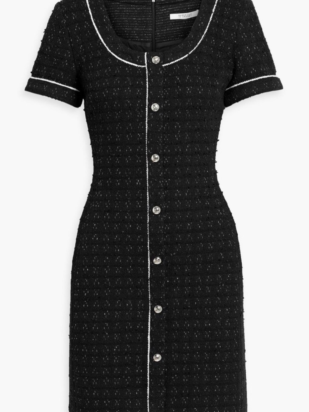 NWT Derek Lam Black Tweed Midi Dress with White Trim
